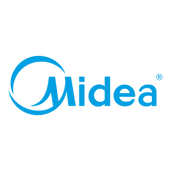 Midea logo in blue with stylized 'M' and the word 'Midea' to the right.