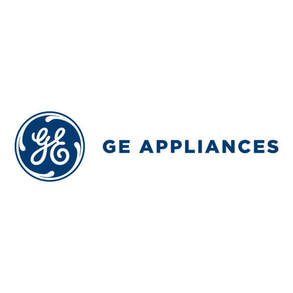 GE Appliances logo featuring a blue circular emblem with white initials 'GE' and the text 'GE APPLIANCES' next to it.