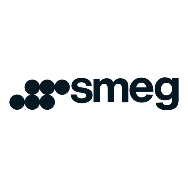 Smeg logo with stylized black circles forming a pattern and the word 'smeg' in lowercase black letters.