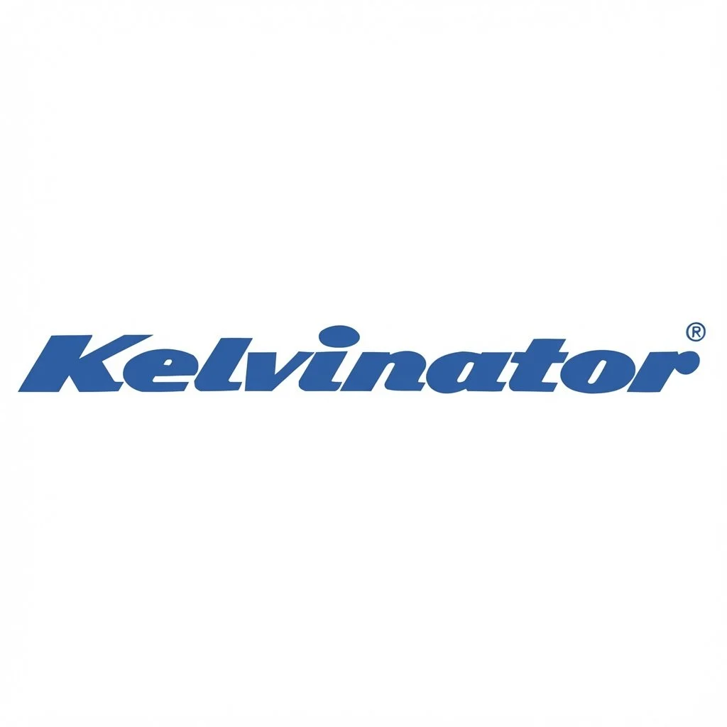Kelvinator logo in blue text on a white background.
