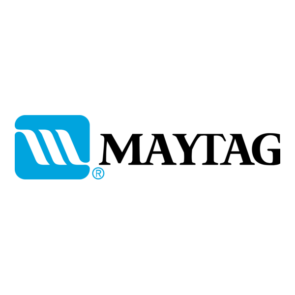 Maytag logo with a blue square containing three white curved lines and the word 'MAYTAG' in black.