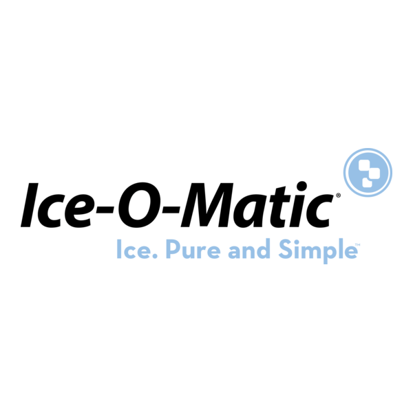 Ice-O-Matic logo with the tagline 'Ice. Pure and Simple' and a blue circular emblem with a medical cross.