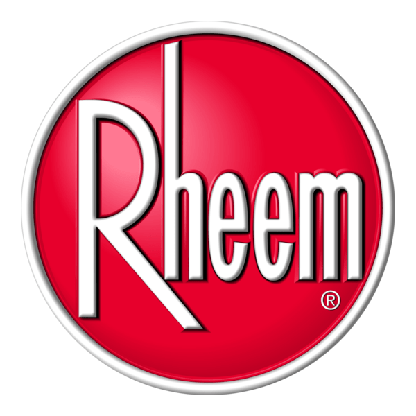 Rheem logo with red circular background and white and black text