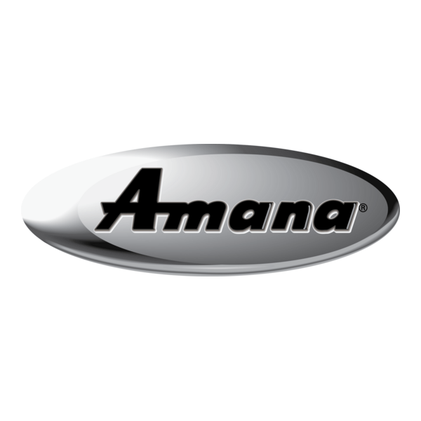 Amana logo with black text on a gray oval background.