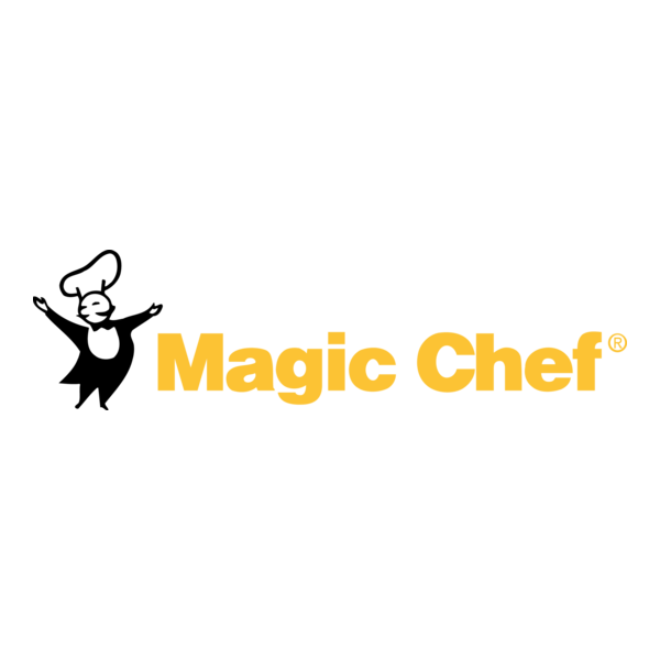 Logo of Magic Chef with a cartoon chef character and yellow text.