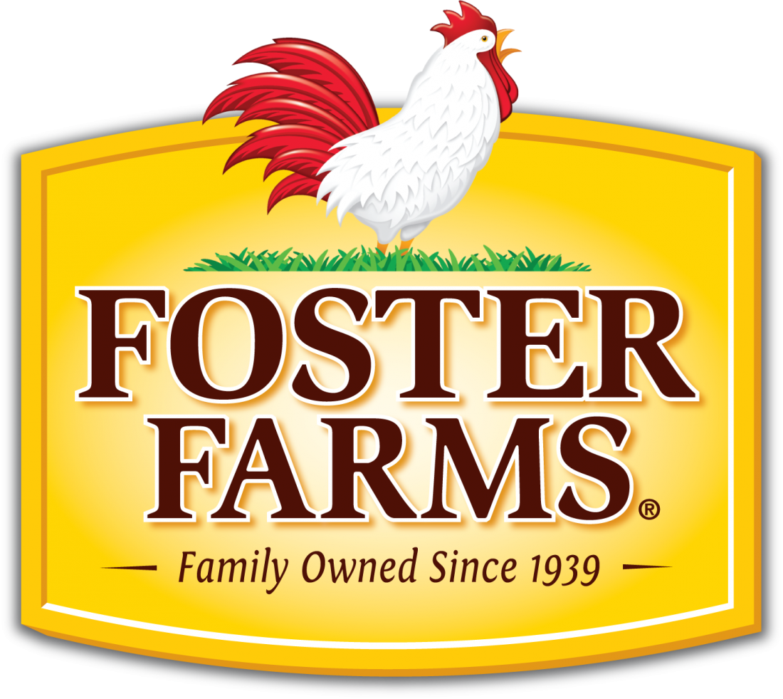 Foster Farms logo with a rooster on a yellow background, indicating family-owned since 1939.