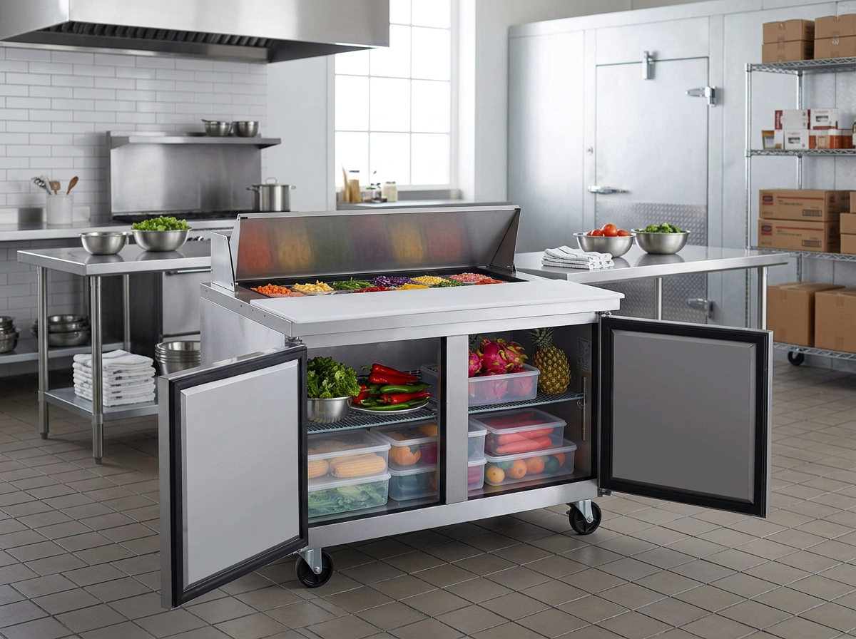 Dukers DSP48-12-S2  48" 2-Door Commercial Food Prep Table Refrigerator | Corners Supply