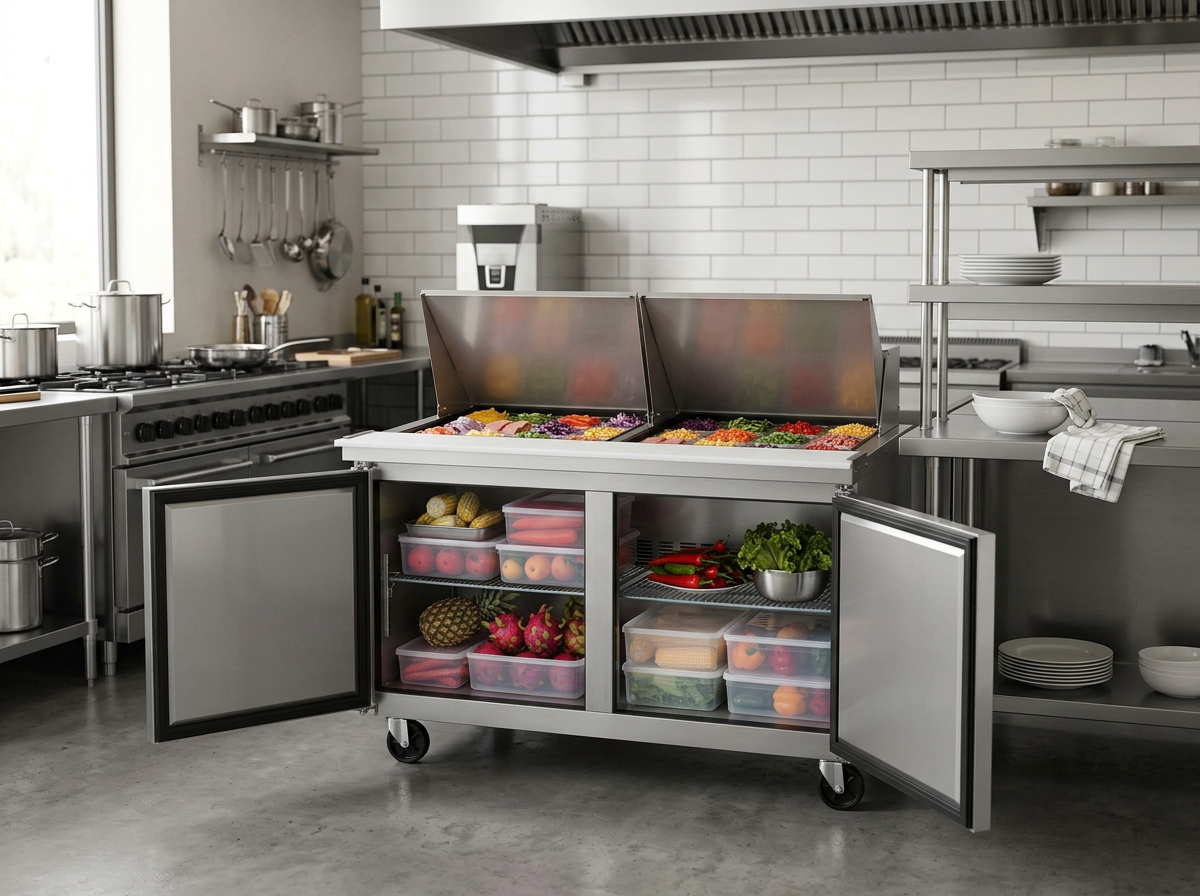 Dukers DSP60-24M-S2 60" Mega Top Prep Table Refrigerator | Corners Supply
