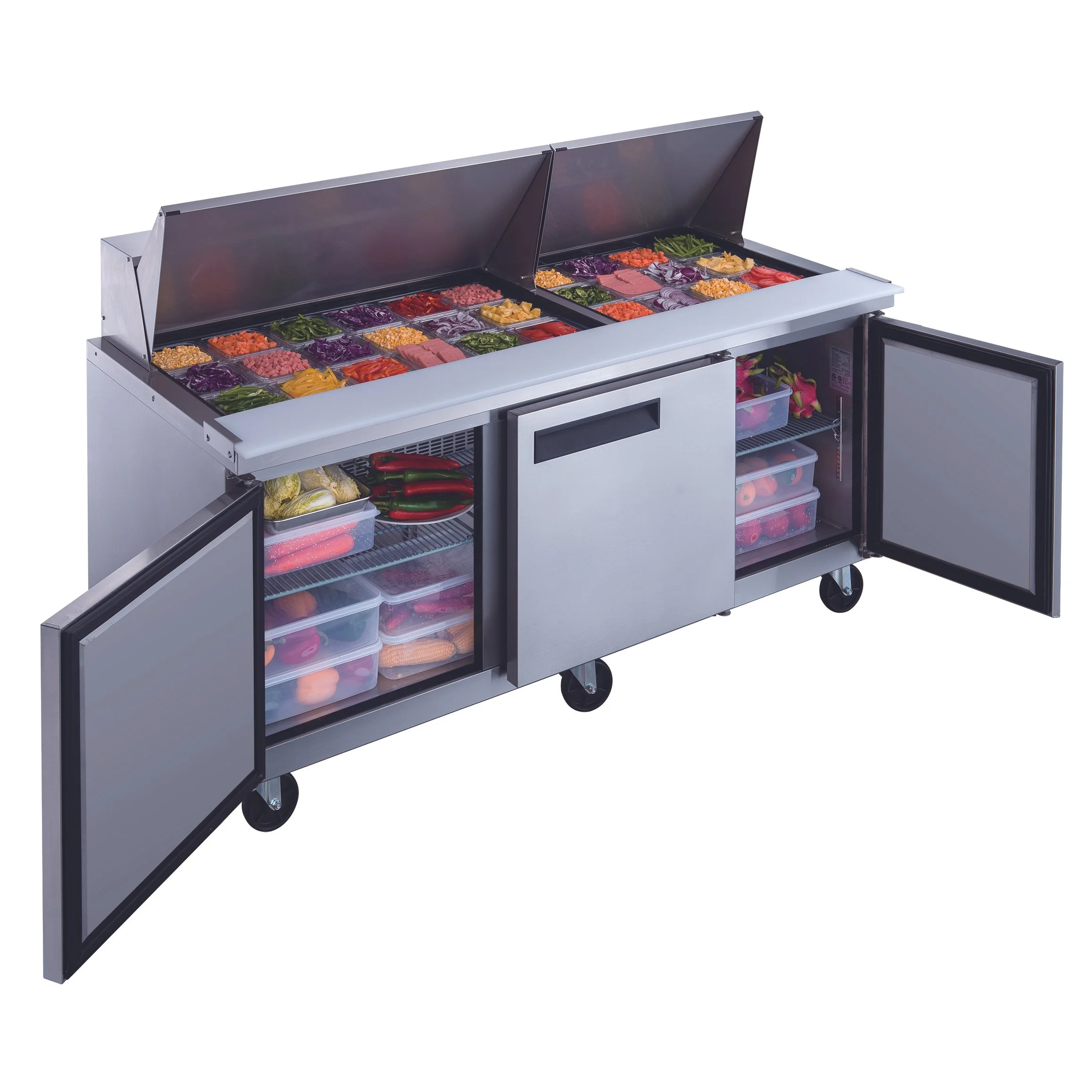Dukers DSP72-30M-S3 72" Mega Top 3-Door Prep Table Refrigerator | Corners Supply