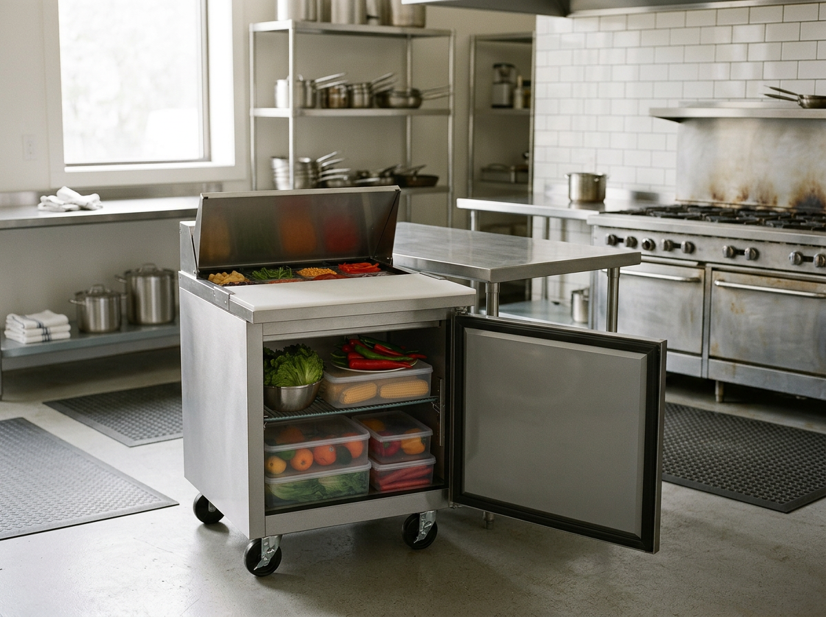 Dukers DSP29-8-S1 29" 1-Door Commercial Food Prep Table Refrigerator | Corners Supply