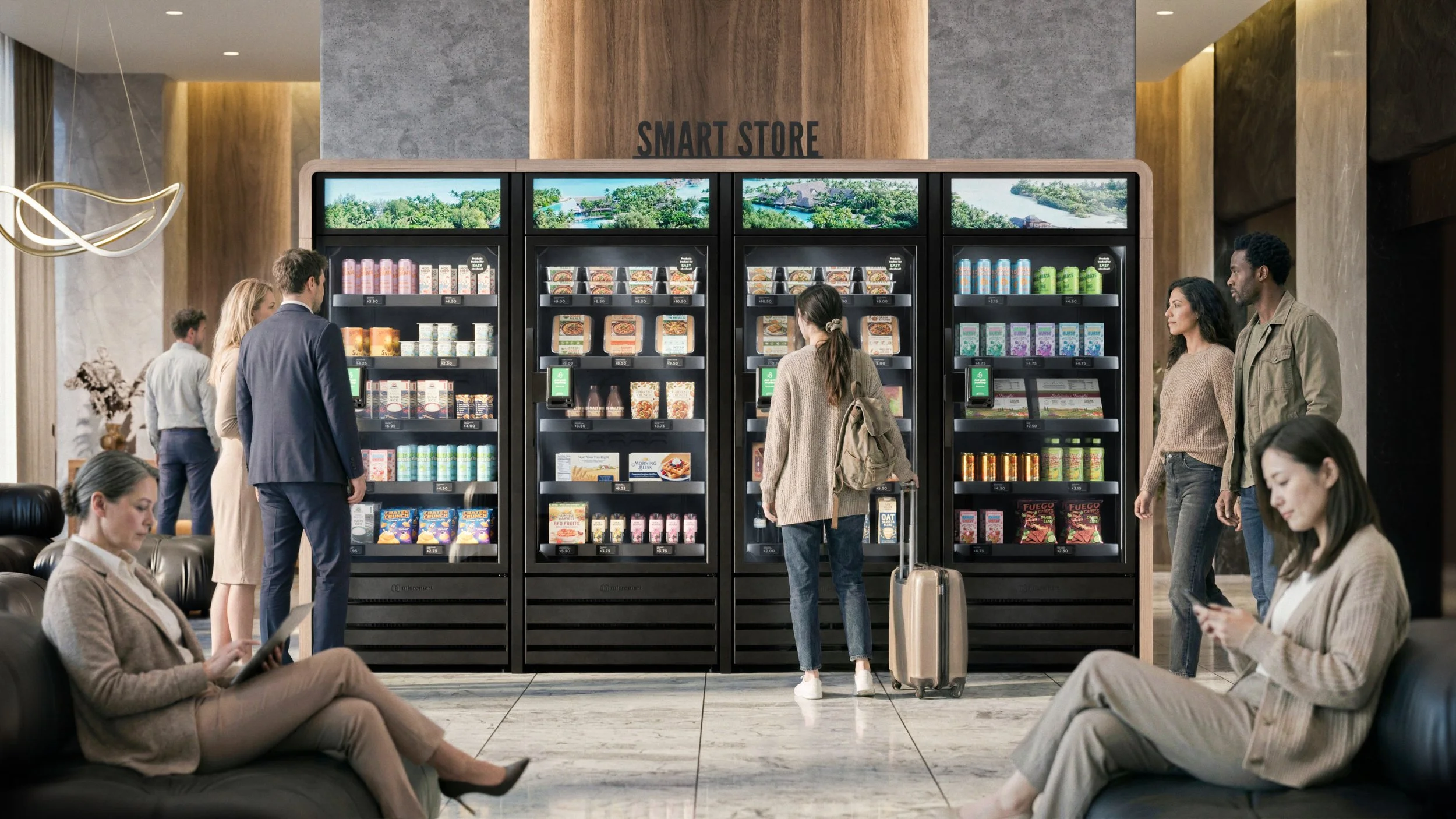 Office break room with a smart cooler vending machine available to employees