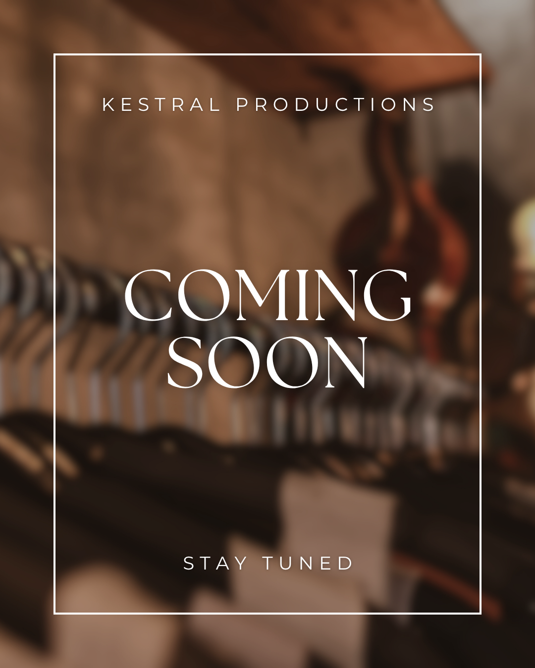 Blurred image of a piano keyboard with the text "Coming Soon" and "Stay Tuned" overlaid, and "Kestral Productions" at the top.