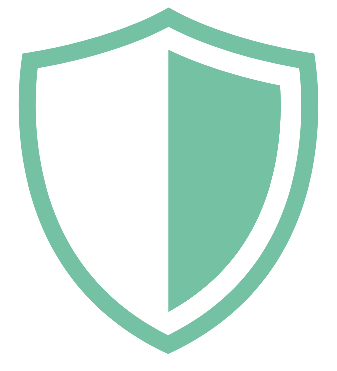A shield icon with a half black, half teal design, symbolizing protection or security.