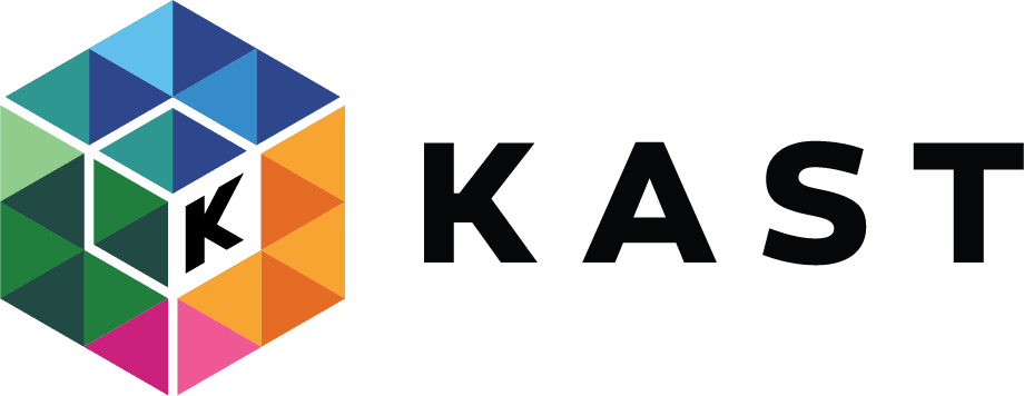 Colorful geometric logo with the word 'KAST' next to it.