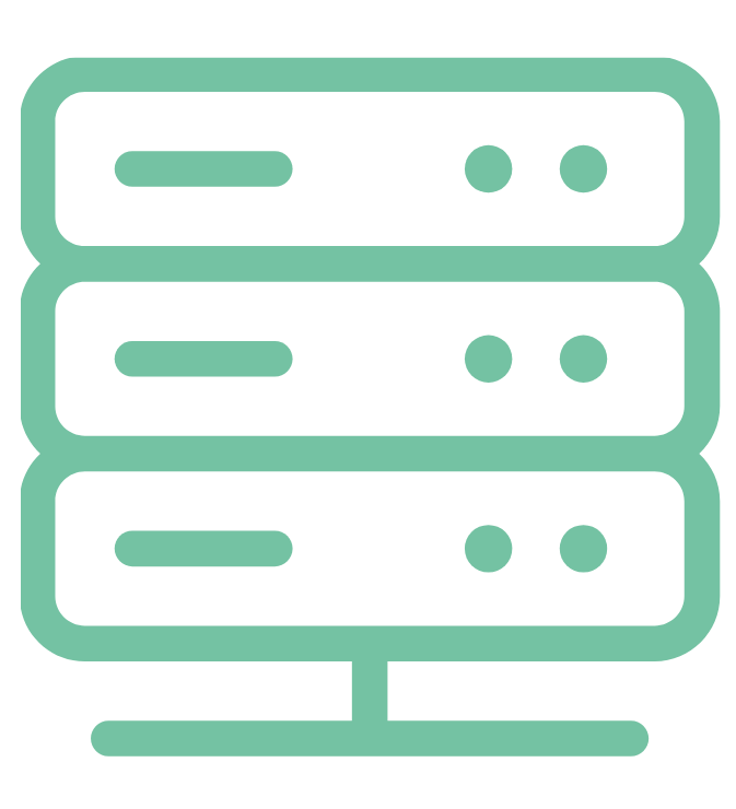 Icon of a server rack with three horizontal rectangles, each representing a server, connected by a vertical line at the bottom.