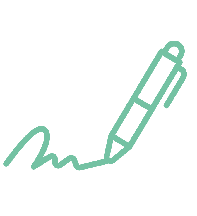 Line drawing of a pen making a scribble.