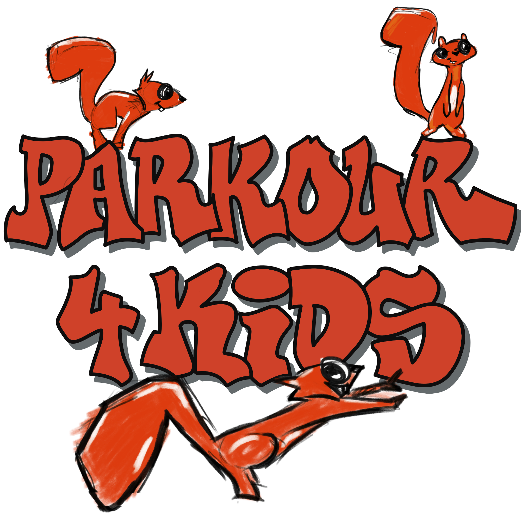 Ein rotes, comicartiges, muskulöses Skelett mit Pikachu-Ohren und einer kuddeligen Mütze, das einen fetten Schriftzug mit dem Wort 'PARKKÖR' in roter Schrift hält.