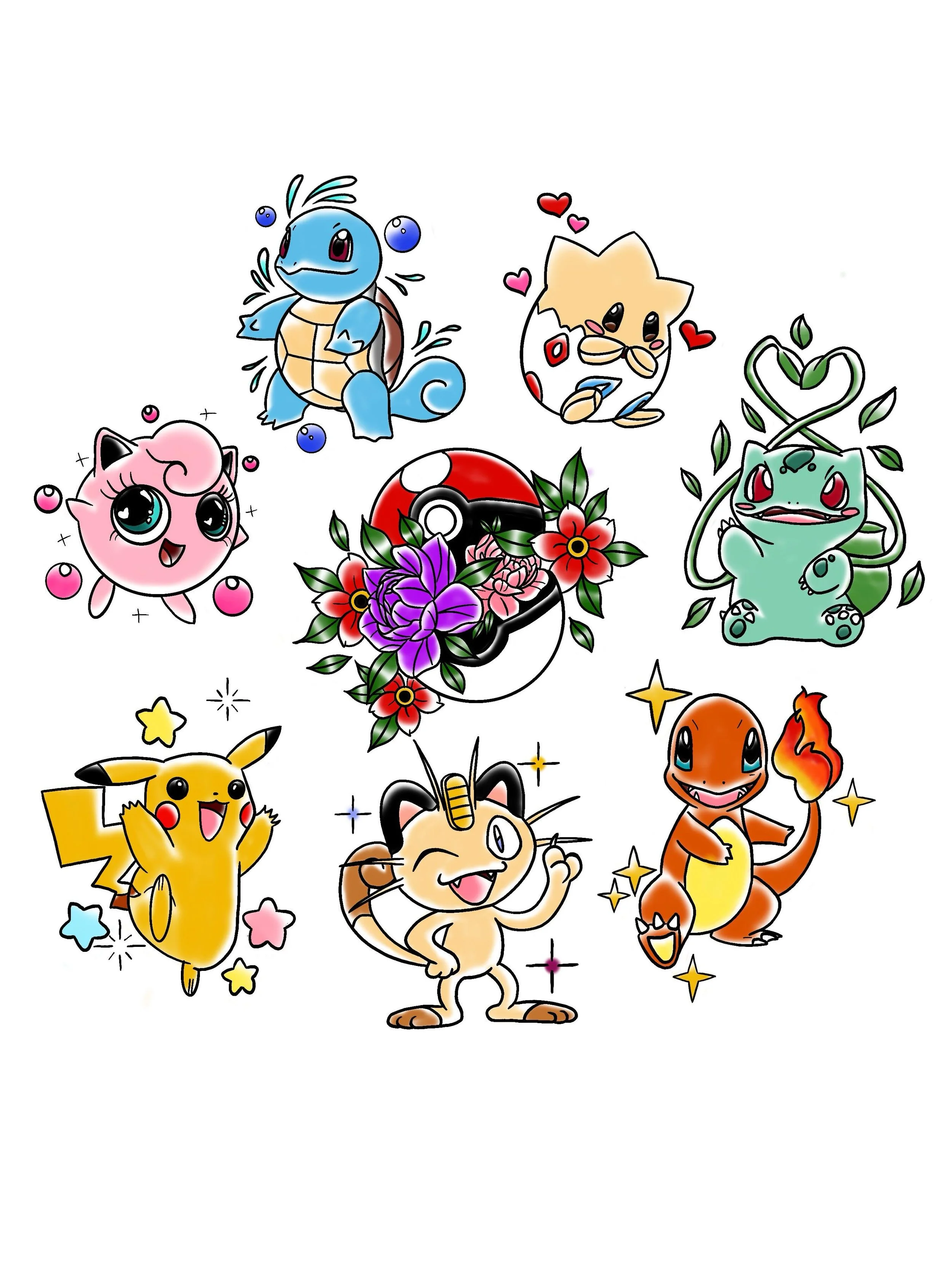 Some cute Pok&eacute;mon's I'd love to tattoo! Shoot me a dm if you're interested in getting one of these cuties!!! 
.
.
https://calendly.com/jazy_tatts/in-person-consultation-clone
.
.
#tattoo #flash #pokemon #pok&eacute;mon #pdx