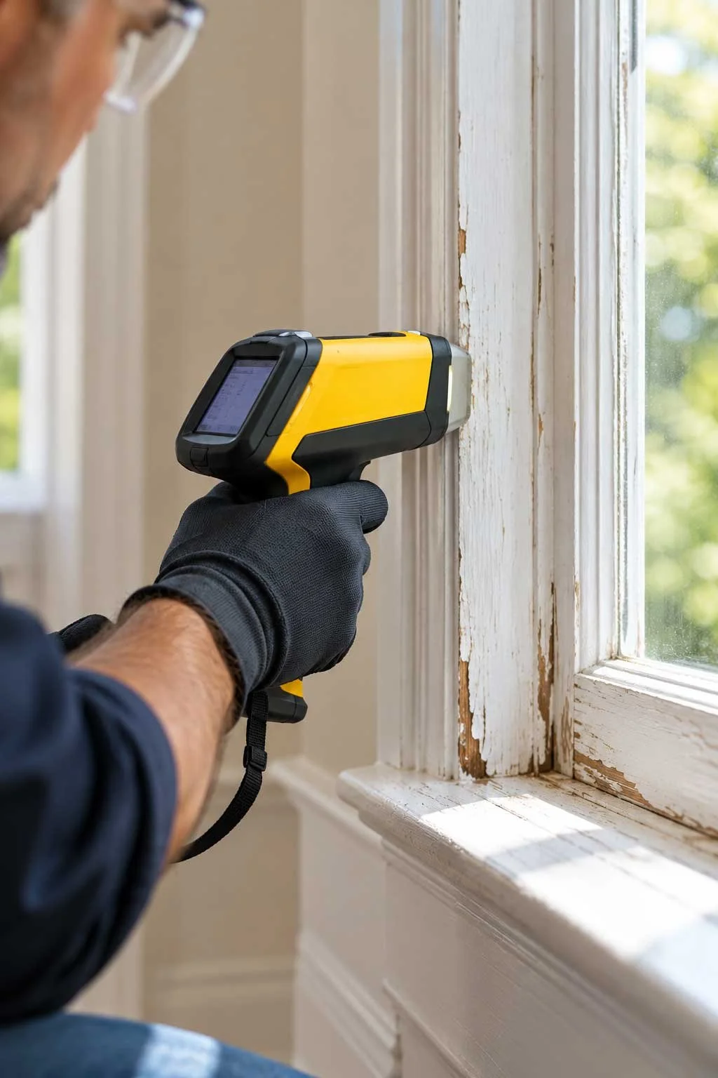 Lead testing an old window frame in New Jersey