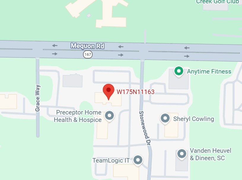 Map showing massage clinic location on Mequon Road in Germantown Wisconsin