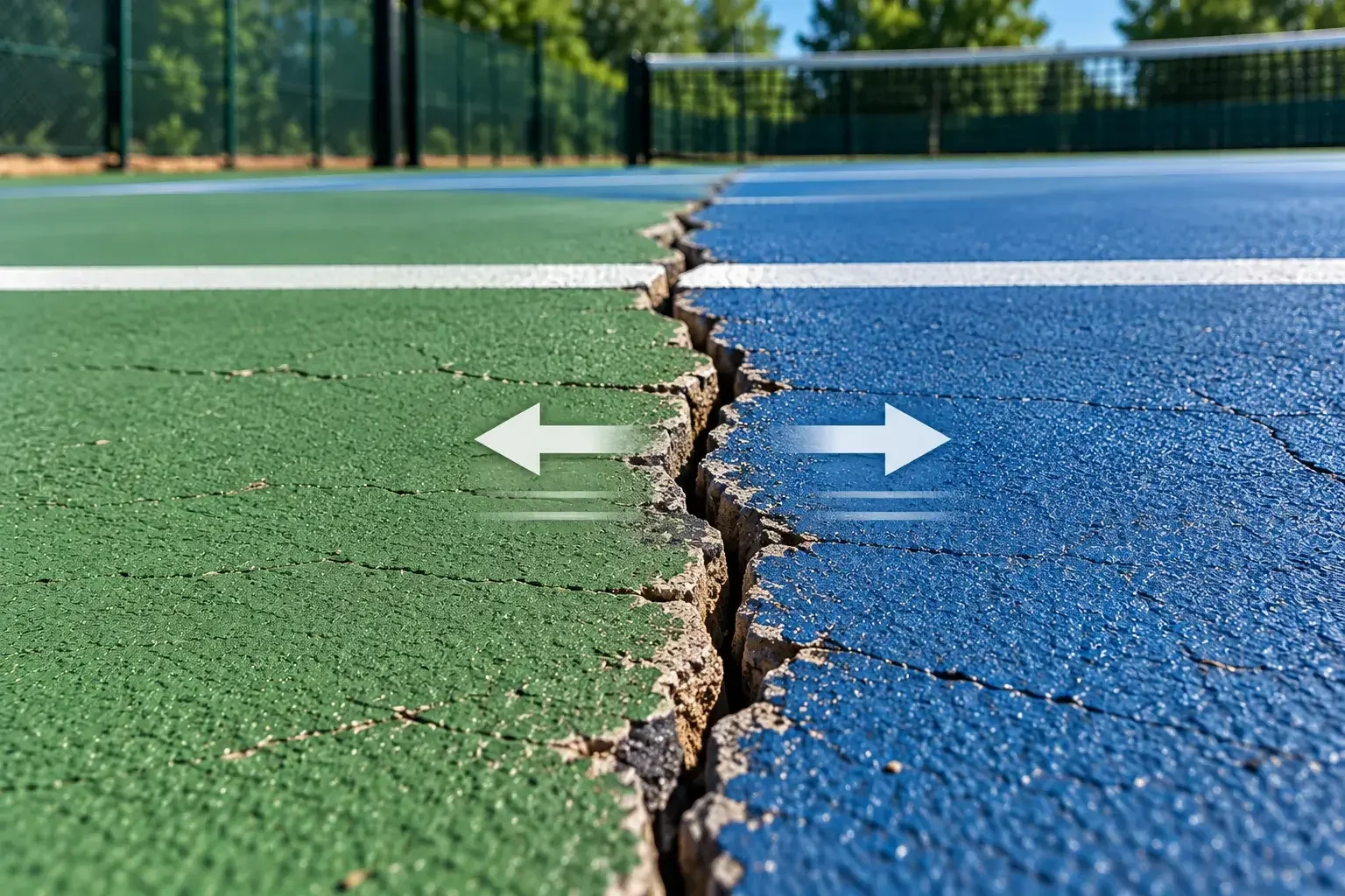 Moving Structural Cracks blue Tennis Court