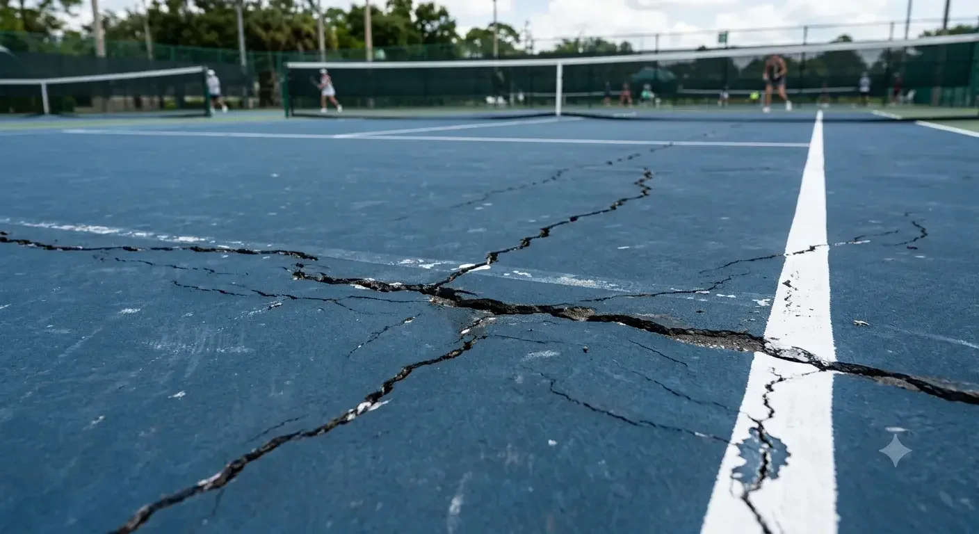 Transverse Cracks in Dark BlueTennis Court