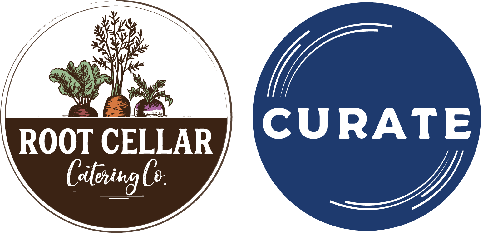 Logos of Root Cellar Catering Co. and Curate