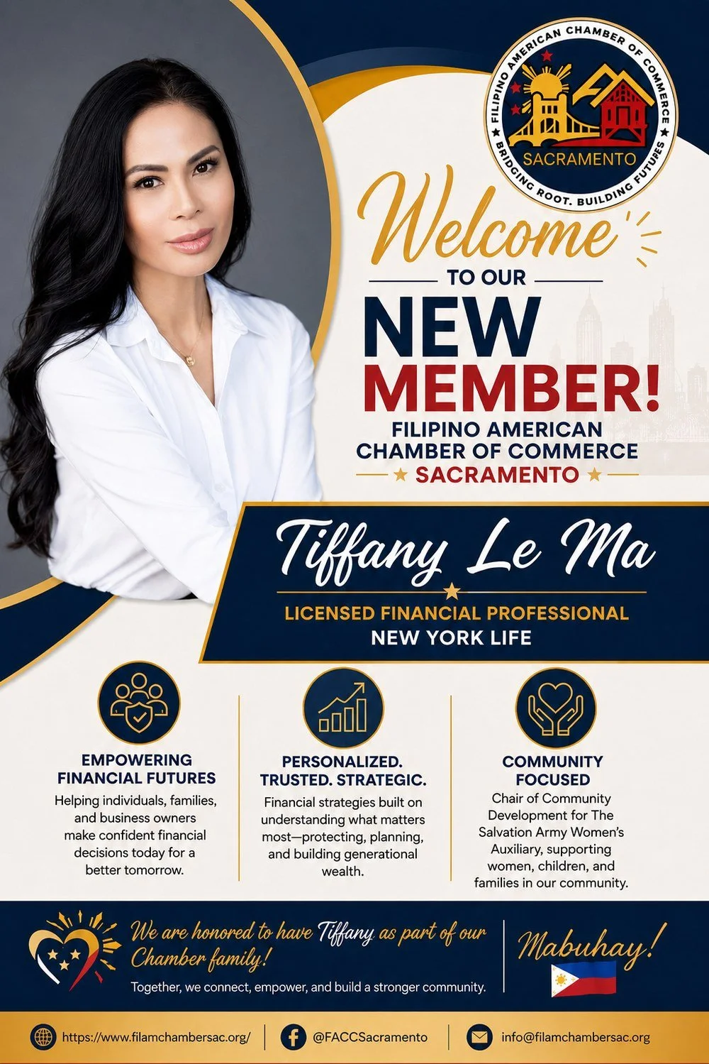 New member flyer for Tiffany Le Ma, Licensed Financial Professional at New York Life.