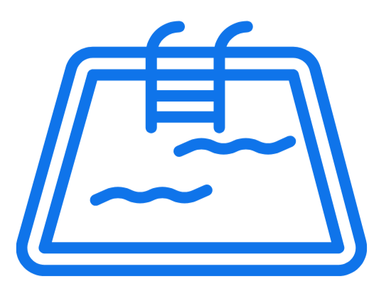 Icon of an outdoor swimming pool with a ladder and water.