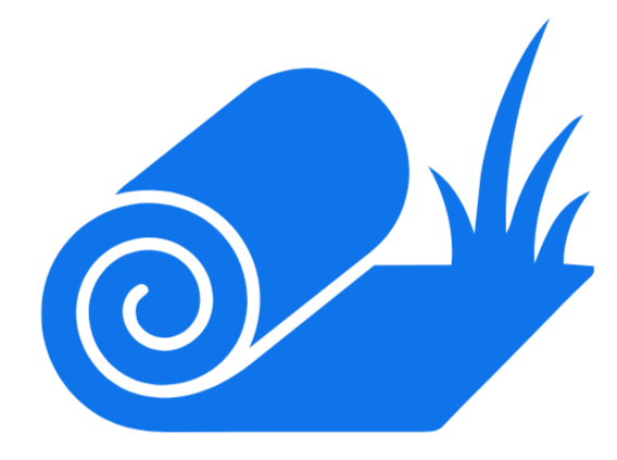 A blue rolled-up yoga mat on a blue grassy patch