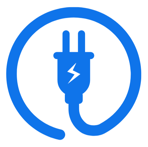 Blue electric plug icon inside a circle.