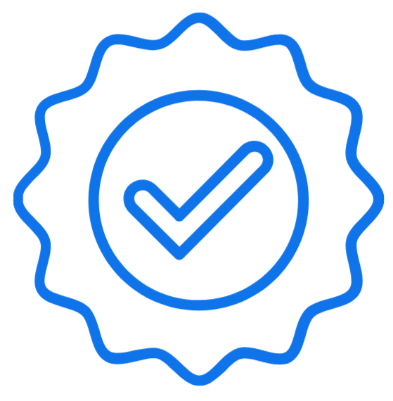 Blue seal with a checkmark inside.