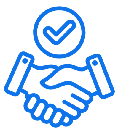 Icon of a handshake with a checkmark above it, representing agreement or approval.
