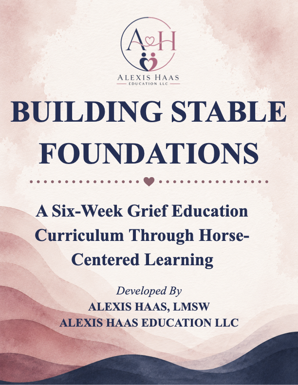 Cover of educational book titled 'Building Stable Foundations' by Alexis Haas, featuring a logo with initials A and H and a heart, with a pink and navy wave background.