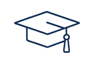 A simple outline drawing of a graduation cap with a tassel.