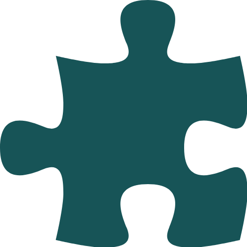 A dark teal puzzle piece with a missing piece at the bottom center.
