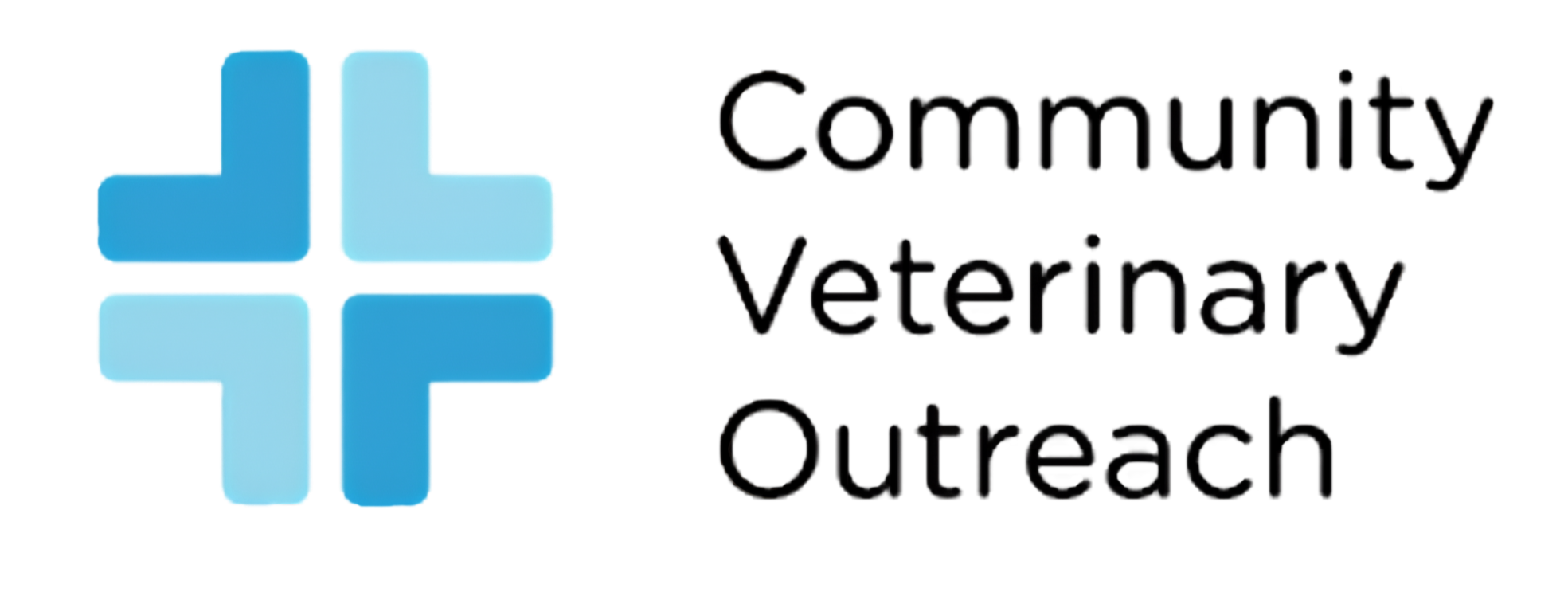 Logo with a blue cross and the words "Community Veterinary Outreach"