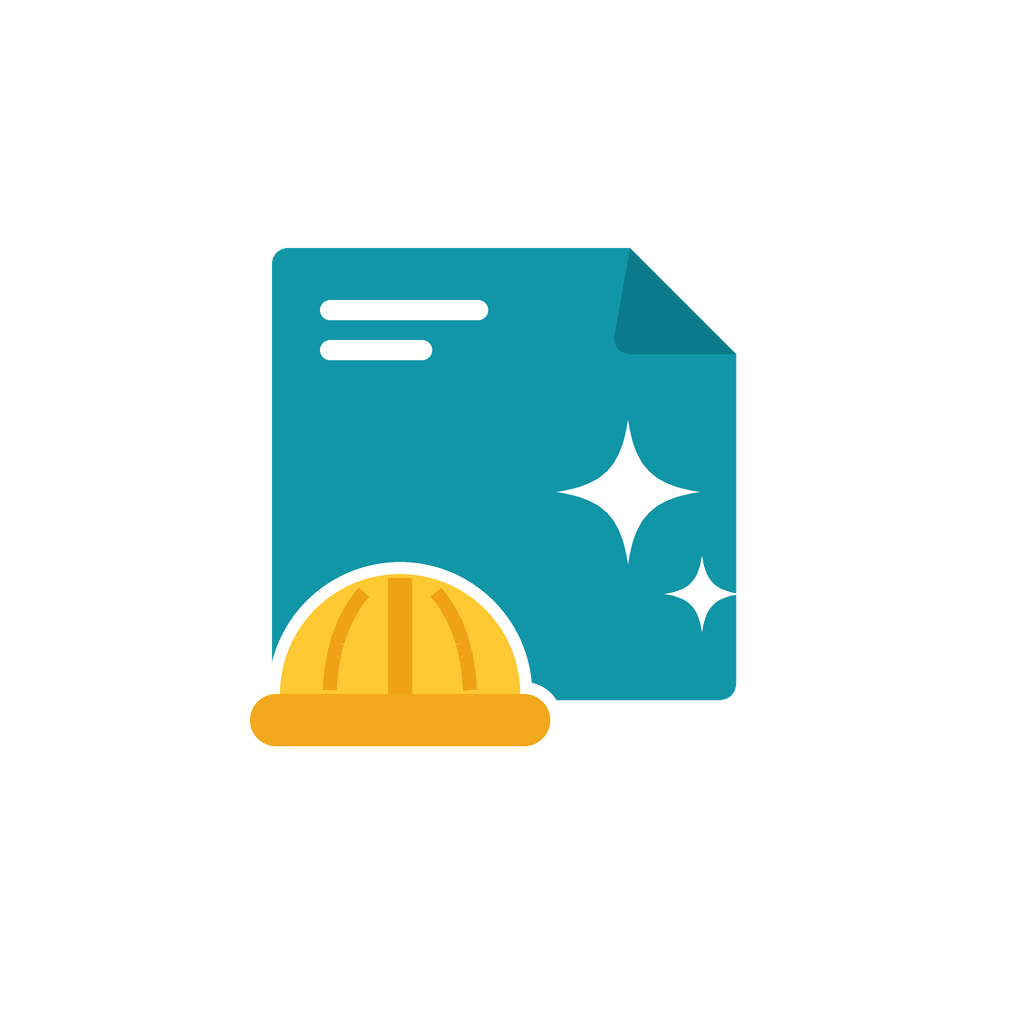 File icon with a glitter effect and a yellow hard hat symbol.