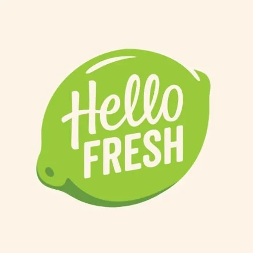 Green lemon-shaped logo with white text that reads "Hello FRESH"