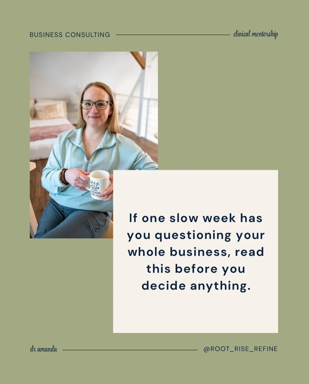 A quiet week can feel like proof you got it wrong. 

But&hellip; It&rsquo;s usually just a quiet week. 🤷🏼&zwj;♀️

Save this for the next time it gets slow, and decide from your trends, not your fear.

#womeninhealthcare #privatepracticeowner #busin