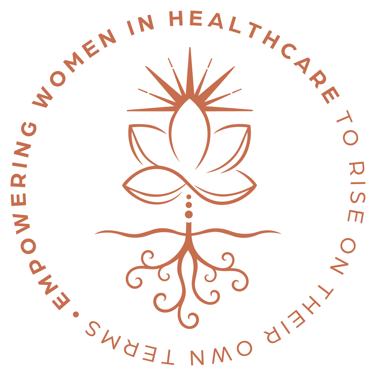 Root and Rise Consulting logo with the brand promise 'Empowering Women in Healthcare to Rise on Their Own Terms' around the icon