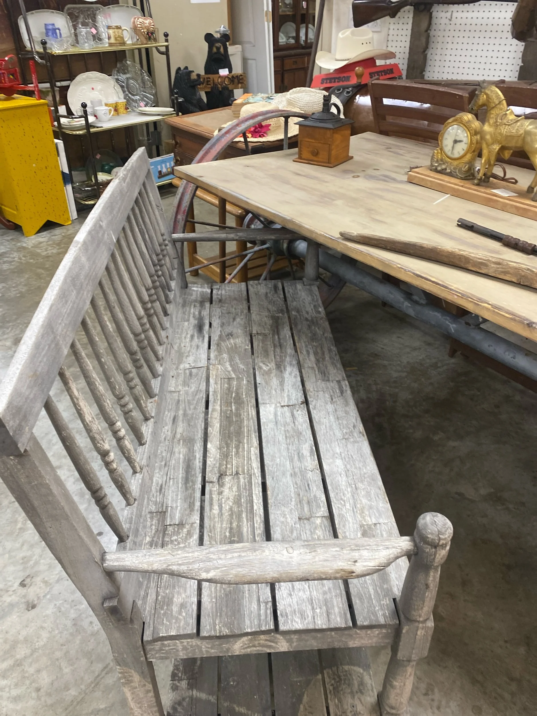 Metal wagon wheel table and bench seat