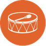 Orange drum with drumsticks inside