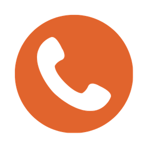 Orange circle with a black telephone icon in the center