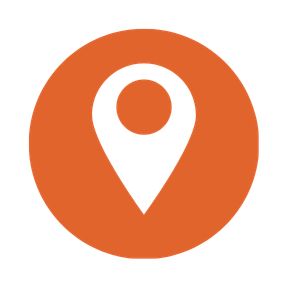 Map pin icon on an orange circular background