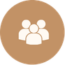 Icon of a group of people on a brown circular background.