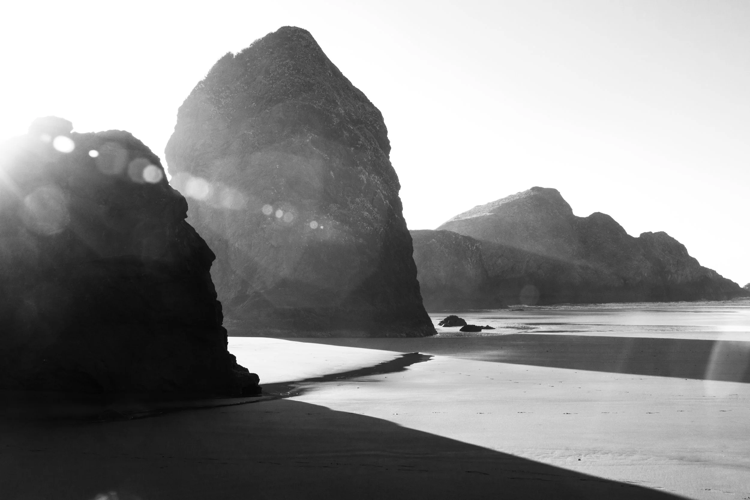 Monochrome shore at sunset