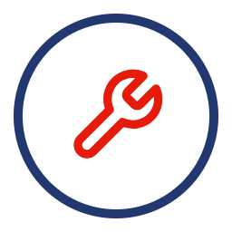 Icon of a red wrench inside a blue circle, representing tools or maintenance.