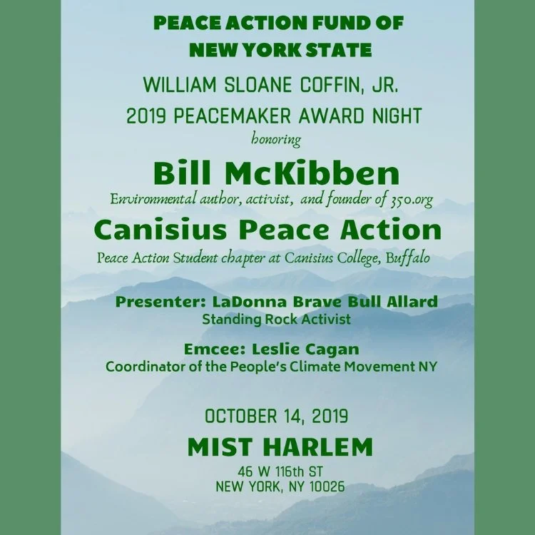 Event journal cover for the 2019 WSC Peacemaker Award honoring Bill McKibben.
