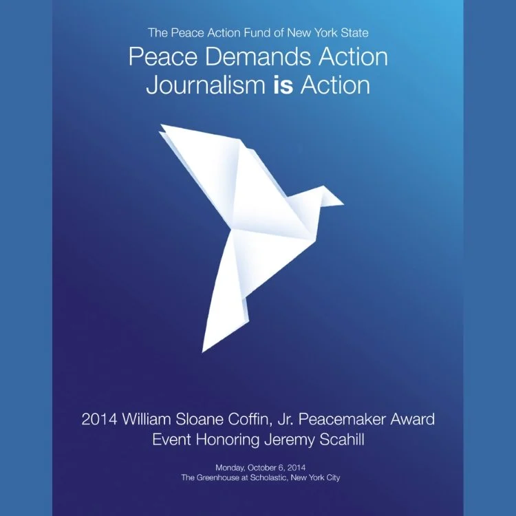 Honoring Jeremy Scahill with the 2014 William Sloane Coffin Jr. Peacemaker Award.
